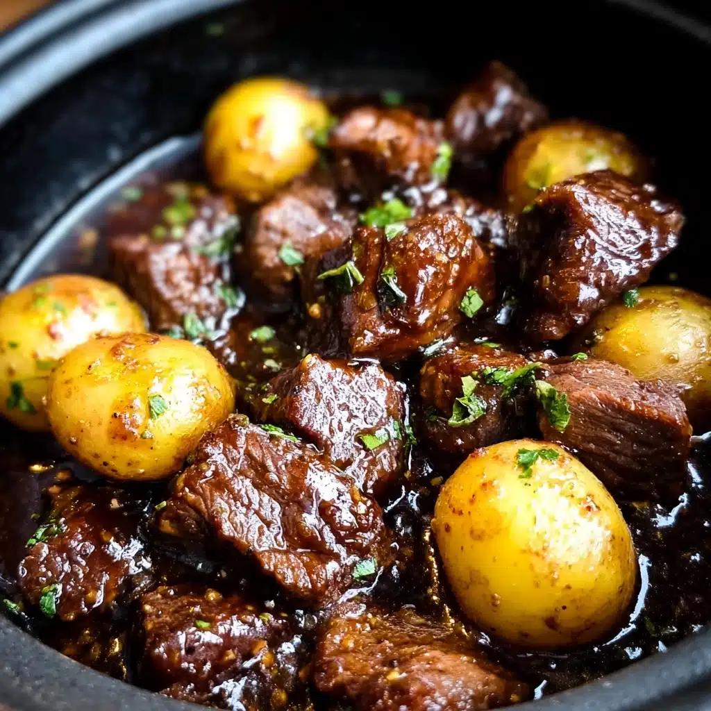 crockpot garlic butter beef bites with potatoes Recipe - Recipe Image