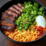 Spicy Korean Ramen with Grilled Beef & Creamy Sauce Recipe
