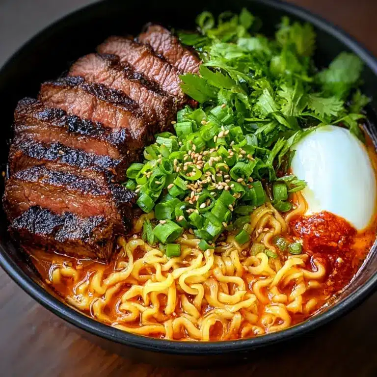 Spicy Korean Ramen with Grilled Beef & Creamy Sauce Recipe