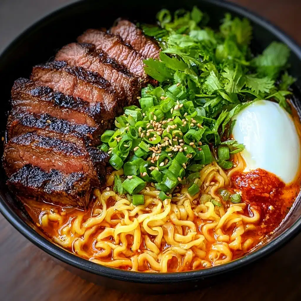 Spicy Korean Ramen with Grilled Beef & Creamy Sauce Recipe - Recipe Image