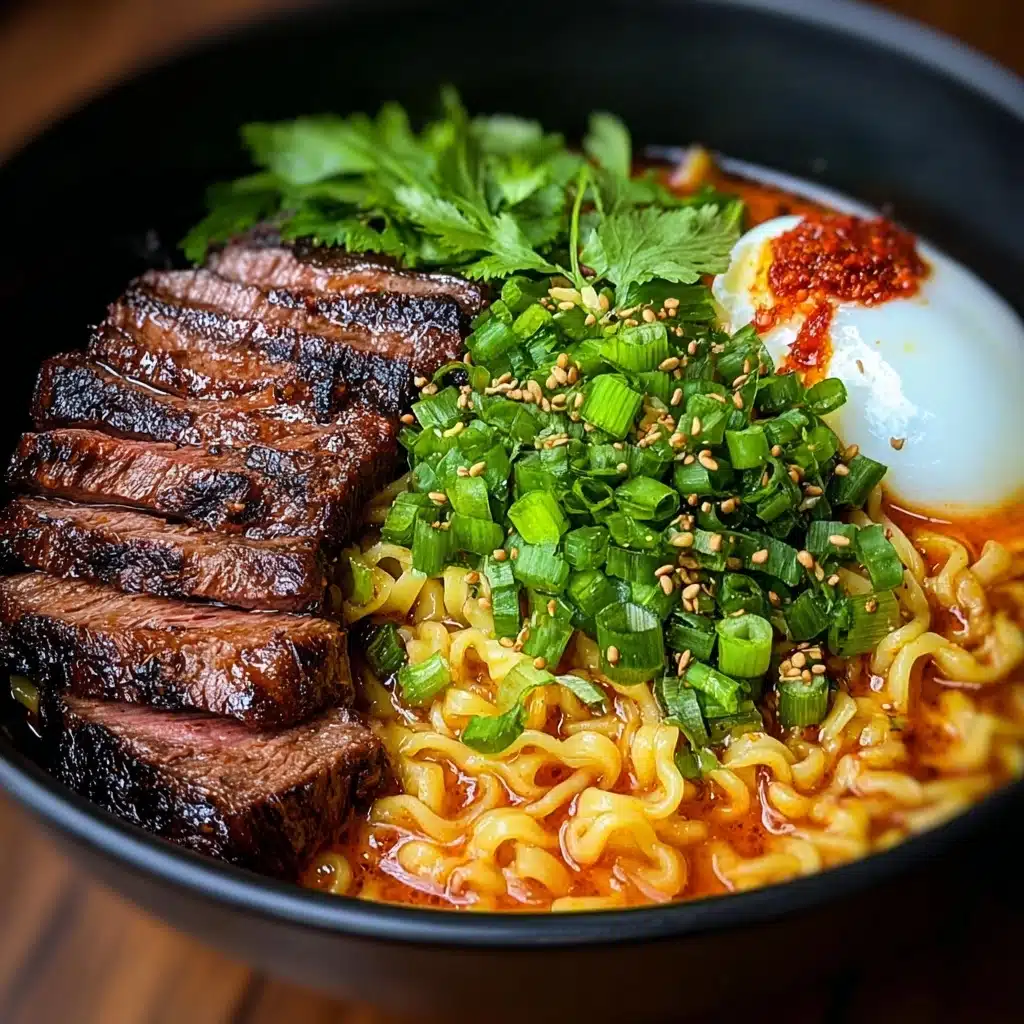 Spicy Korean Ramen with Grilled Beef & Creamy Sauce Recipe - Recipe Image