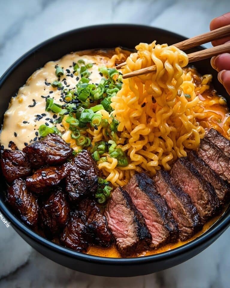 Spicy Korean Ramen with Grilled Beef & Creamy Sauce Recipe
