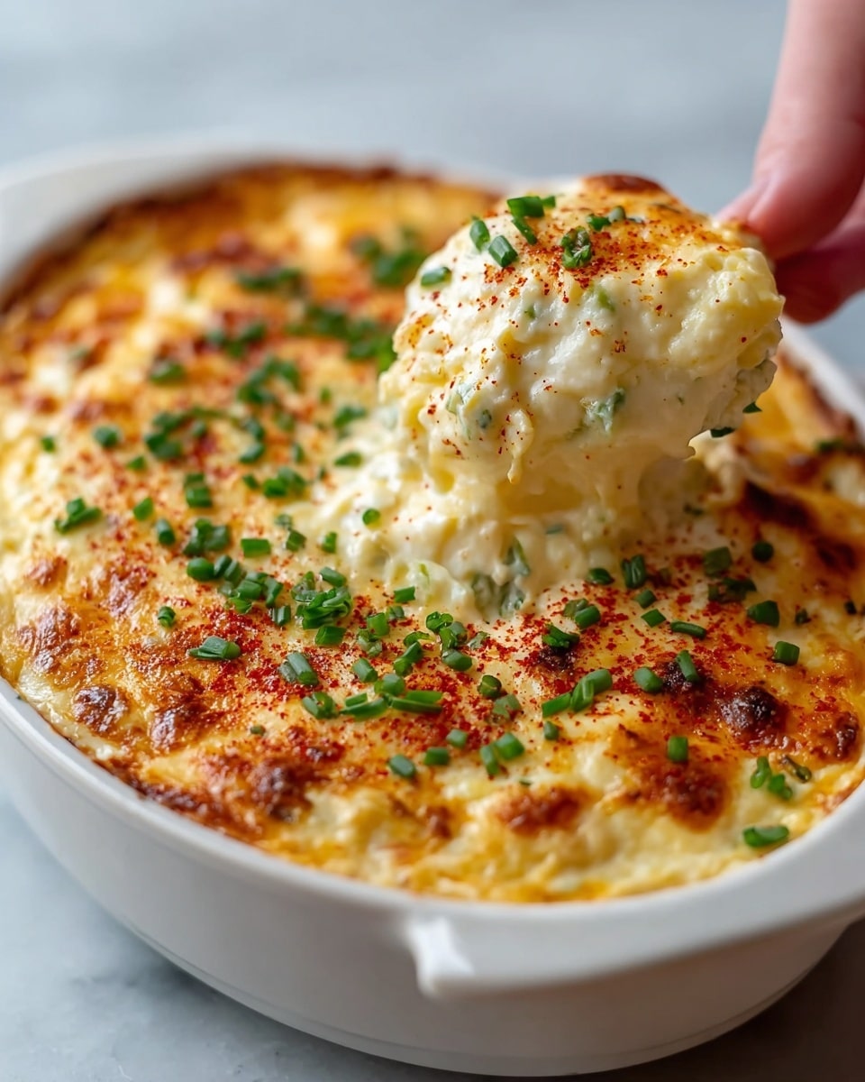 This dish is a single-layer spread of creamy yellow mashed potatoes in a white, wavy-edged rectangular baking dish. The surface of the potatoes is smooth with a slightly whipped texture, decorated with small green chive pieces scattered evenly across the top. There is a light dusting of red paprika powder sprinkled over the green chives, adding a pop of color contrast. The dish rests on a white marbled textured background with a white lace cloth partially visible beneath. photo taken with an iphone --ar 4:5 --v 7