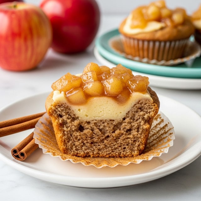 The image shows several golden brown muffins with a slightly rough texture on the outside, sitting on a silver metal cooling rack that is placed on a white marbled surface. Each muffin is topped with a thick layer of white glaze that drips down the sides and small chunks of pale yellow fruit, likely apple, that give a chunky, glossy look on top. The background is softly blurred with hints of red and blue colors, and a red cloth with white polka dots is partially visible under the rack. photo taken with an iphone --ar 4:5 --v 7