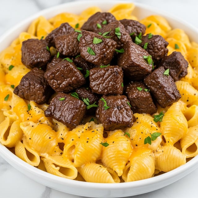 Cajun Steak Bites and Cheesy Garlic Shells Skillet Recipe