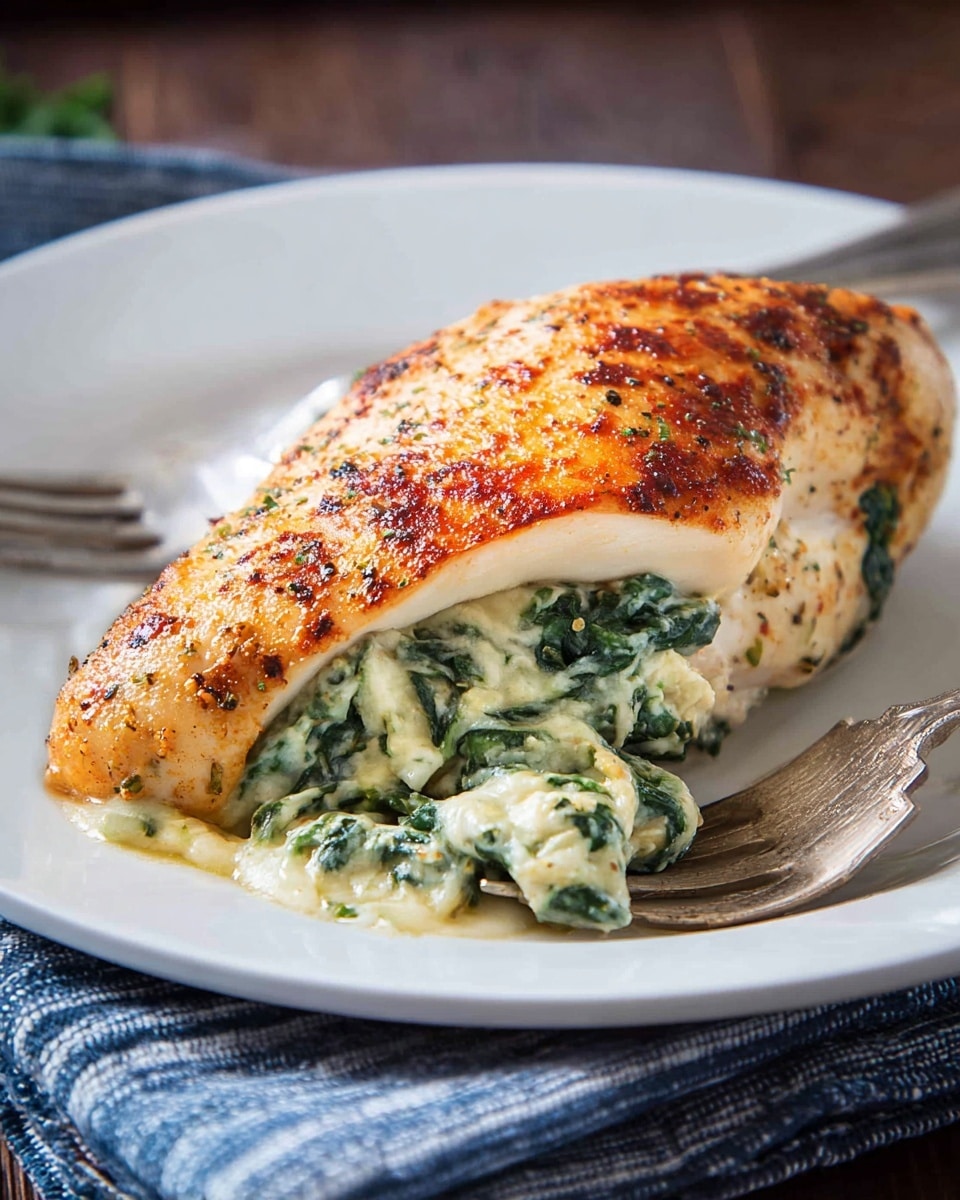 A white plate holds a folded calzone with a golden brown, crispy crust that is speckled with darker toast spots. The calzone is stuffed with a creamy spinach and cheese filling that is light green with hints of white, slightly oozing from the open edge of the dough on one side. In the background, there is another white plate with a partially eaten piece of calzone showing the same creamy filling. A silver fork rests on the main plate beside the calzone, placed on top of a white marbled surface with a blue and white striped cloth nearby. Photo taken with an iphone --ar 4:5 --v 7