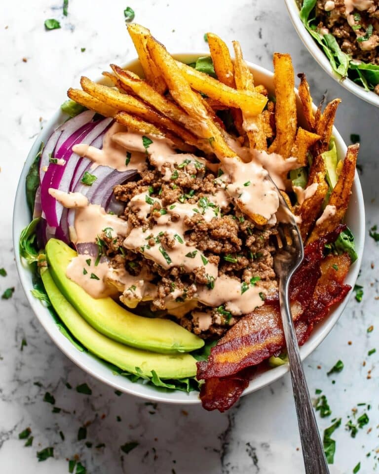 Paleo Burger Bowls with Crispy Fries and Avocado Sauce Recipe